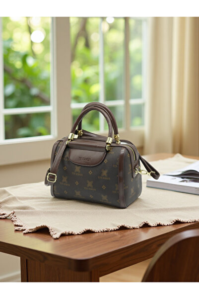 Finelook YIN SIMON Monogram PU Leather Handbag – Luxury Brown Designer Satche...