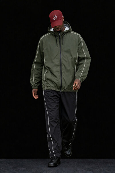 DAMGA JEANS Men's Loose Tracksuit Khaki Raincoat Windbreaker Two-Piece Set