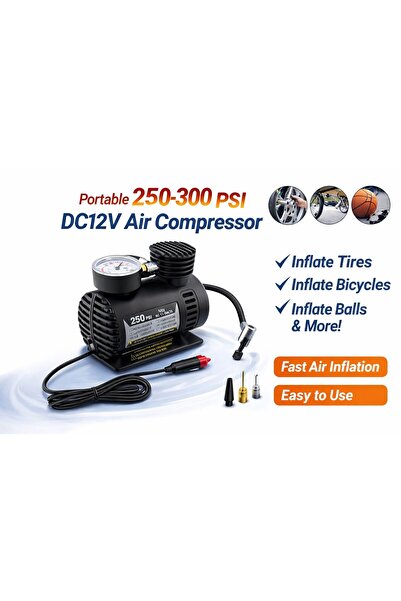 genel tr 12V 300 PS Taşınabilir Hava Kompresörü Araç Lastik Şişirme Pompası