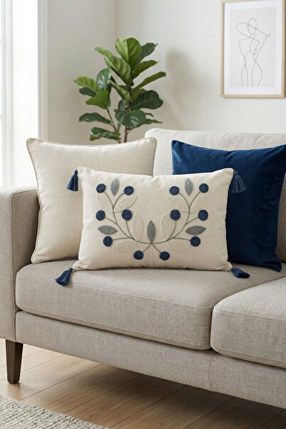 Destiva Home Πολύχρωμο κάλυμμα μαξιλαριού από βαμβάκι με κέντημα και φούντες,...