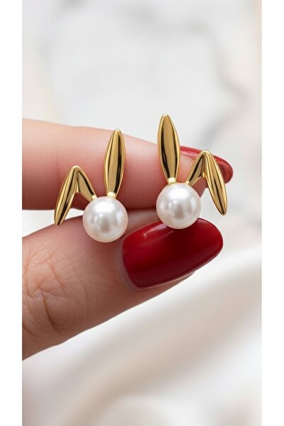 ATALYA ACCESSORY Tavşan Kulak Tasarımlı İncili Küpe - Minimalist - Kararmaz