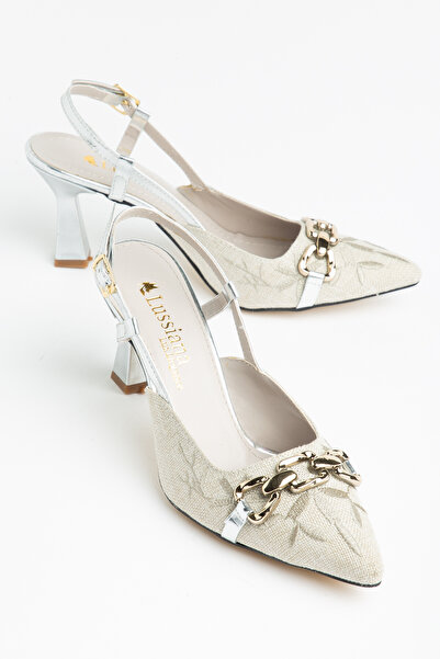 Moda Hanım Γυναικεία ασημένια καθημερινά παπούτσια με ανοιχτή πλάτη και τακούνι