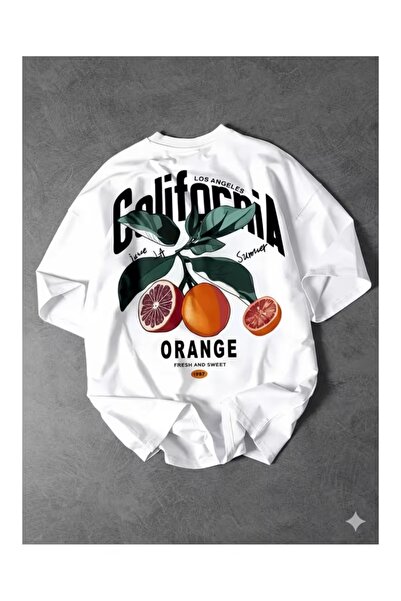 AEMİ Μπλουζάκι Unisex California Orange με στάμπα, Oversize, με λαιμόκοψη ποδ...