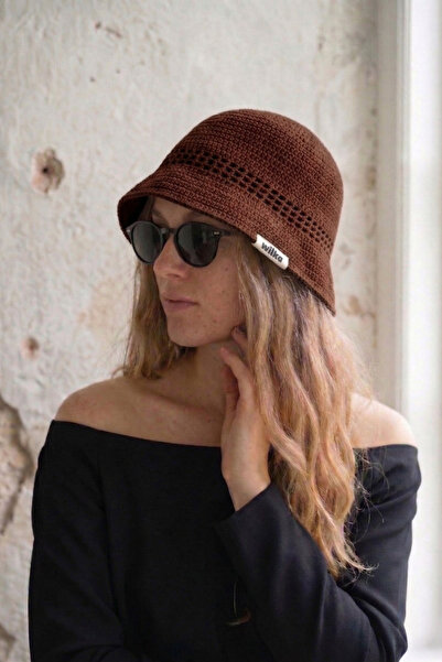 Wilka Yazlık Kadın El Örgüsü Bucket Şapka KAHVERENGİ