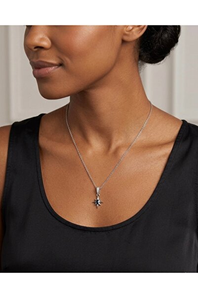 Vira Rise Women's Silver Color Steel Necklace with Sapphire Blue Stone and No...