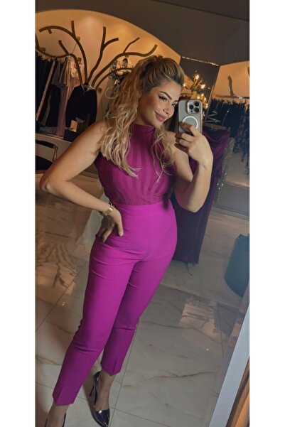 Maison MeDa High Waist Skinny Leg Fuchsia Trousers