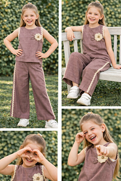 kahkaha kids Κοριτσίστικο Σετ Πούδρα με Απλικέ Λουλούδια, Αμάνικη Μπλούζα και...