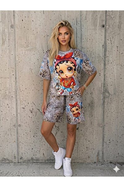 DENİKK Trend Digital Stone Print Embroidery Sequin Oversize Short Sleeve Spor...