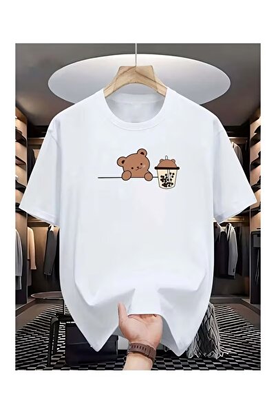 AEMİ Tricou unisex cu imprimeu maro cu ursuleț de pluș, supradimensionat, cu ...