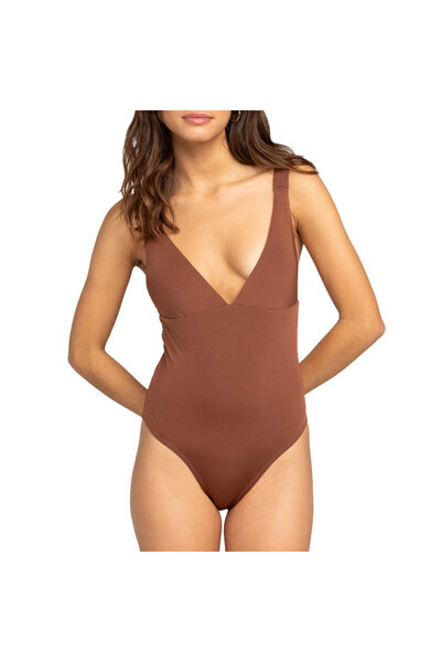 Roxy Ολόσωμο μαγιό με κυματιστές ρίγες, χρώμα ρούτ μπιρ, μέγεθος Μ