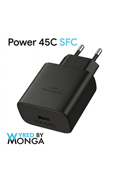 Wyred by Monga Τροφοδοτικό 45W SFC 45C, Υπερταχεία Φόρτιση, PD/PPS, USB-C, Μαύρο
