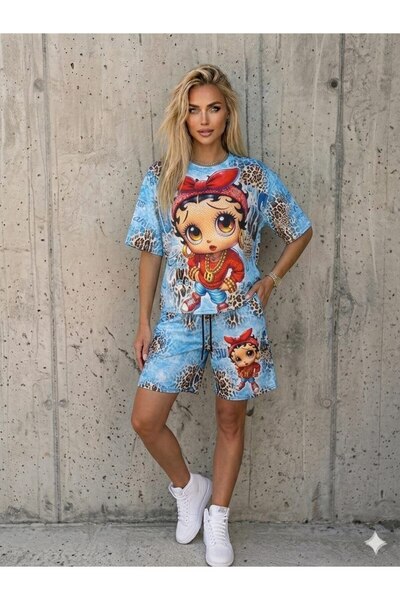 DENİKK Trend Digital Stone Print Embroidery Sequin Oversize Short Sleeve Spor...