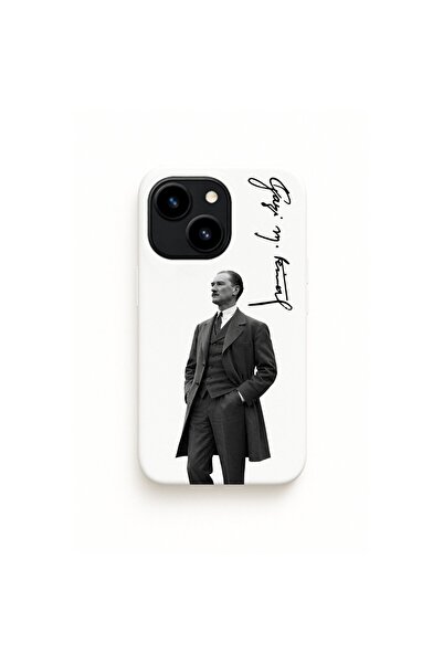 DEMİNA iPhone 13/14 Compatible Ataturk and Signature Printed Velvet Launch Case