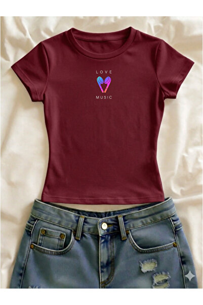 Vordevia Tricou crop cu mânecă scurtă, cu decolteu rotund, din Lycra, cu impr...