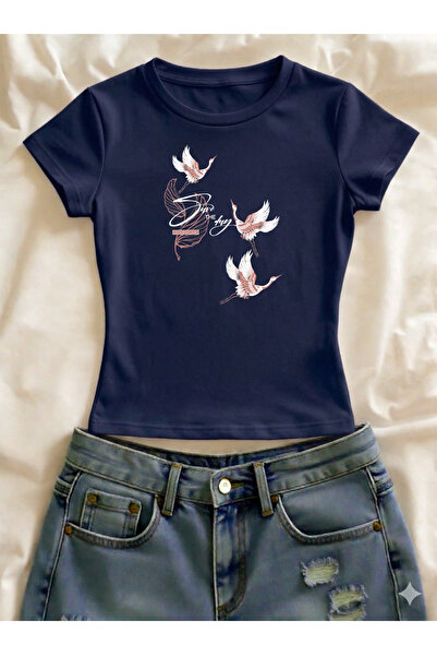 Vordevia Tricou crop cu mânecă scurtă, cu decolteu rotund, din lycra imprimat...