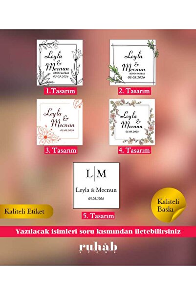 Ruhab Çikolata Etiketi / Özel Tasarım / İsimlik / Nikah Nişan Düğün / 3,5x3,5...