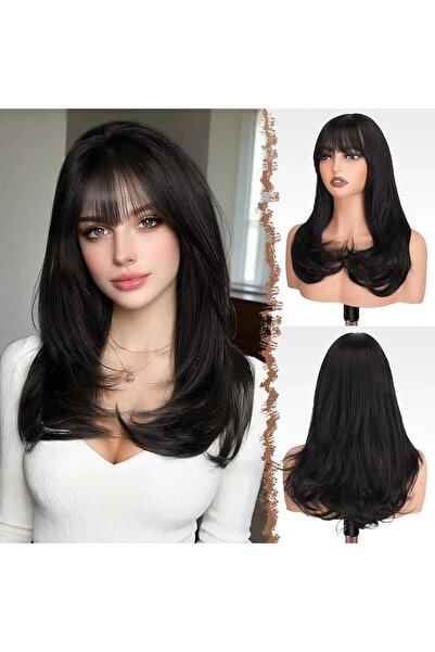 animis beauty Σκούρα καστανή περούκα, από συνθετική ίνα, με μεσαίου μήκους ίσ...