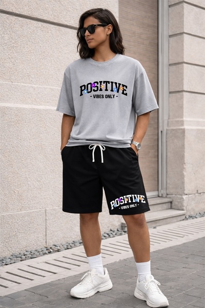 x-compass life Women/Girls Positive Vibes Only Oversize T-Shirt and Shorts Set