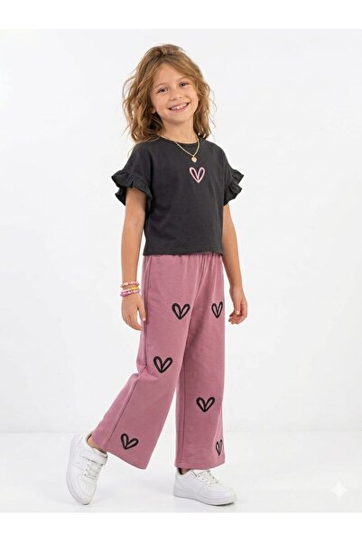 ARBİ kids Κοριτσίστικο μπλουζάκι με σχέδιο καρδιάς και ροζ φαρδύ παντελόνι, σ...