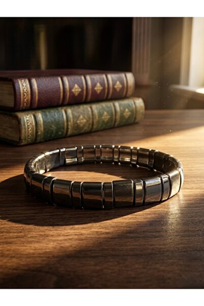 Meneva Aksesuar Hematite Natural Stone Modern Block Cut Unisex Bracelet