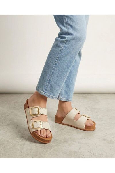 TRENDX Bellamor Starlight: Gold Buckle Studded Suede Slippers