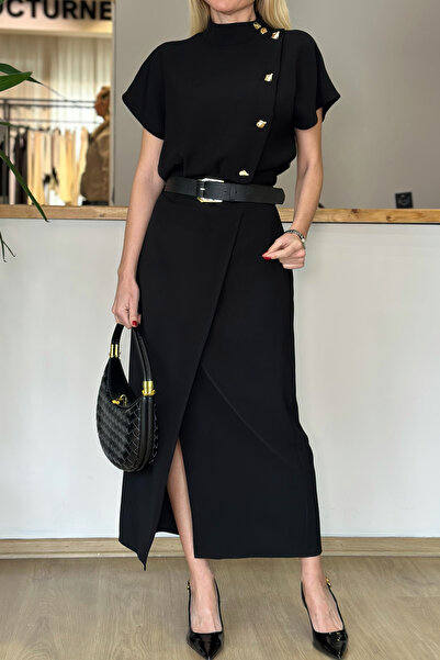 Suziş Gold Button Detail and Belted Dress 37045