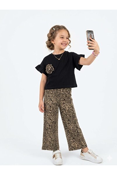 ARBİ kids Κοριτσίστικο καλοκαιρινό κομψό σετ με ισπανικό παντελόνι με λεοπάρ ...