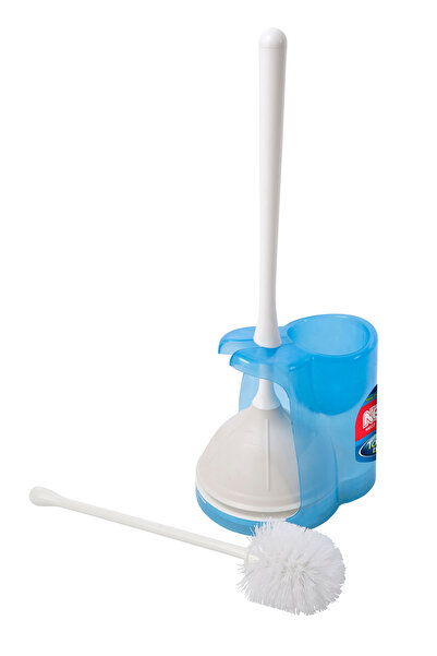 B&D Toilet Brush with Holder Set, Blue and White, Durable Bristles for Deep C...