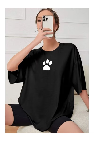 AEMİ Μπλουζάκι Unisex με στάμπα στα μανσέτα, Oversize Crew Neck