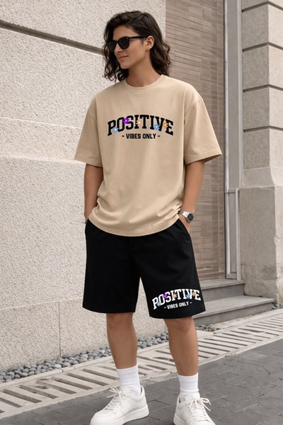 x-compass life Women/Girls Positive Vibes Only Oversize T-Shirt and Shorts Set