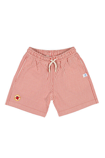 BEETLEBEEZ Çocuk Çizgili Dokuma Şort - Kırmızı