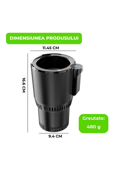 TRUE MARK - Pahar Auto Inteligent 12V, Încălzire și Răcire, Afișaj Temperatură, 465ml, Portabil