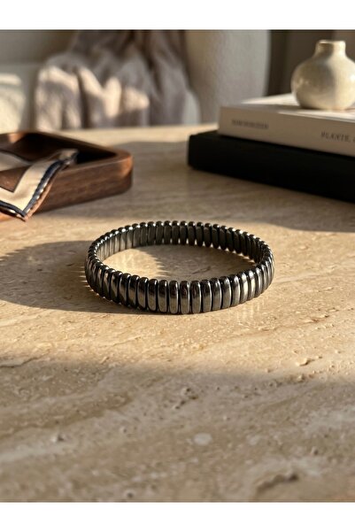 Meneva Aksesuar Hematite Natural Stone Unisex Row Bracelet