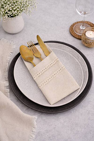 Mirilliahome Μπεζ δαντελωτό υφασμάτινο θήκη για μαχαιροπίρουνα, διακοσμητικός...