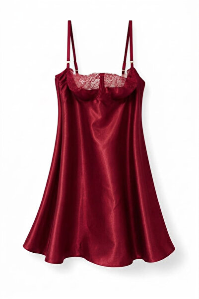 TAŞDELEN AVM Chest Lace Detailed Satin Nightgown