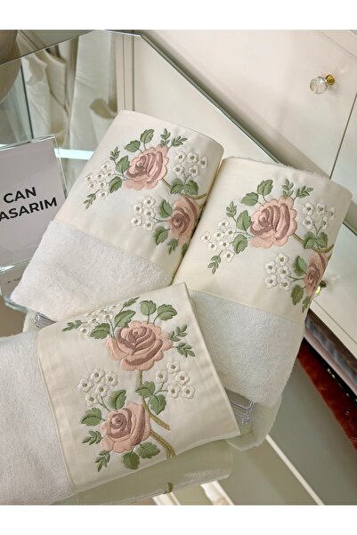 cantasarım ev tekstili %100 Bambu 50x90 cm Nakış İşlemeli El & Yüz Havlusu – ...