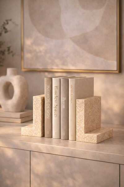 Marbello Σετ 2 θήκες βιβλίων από τραβερτίνη και μάρμαρο – Ελάχιστου μεγέθους L