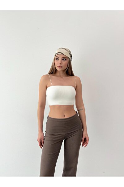 Vinales Women's White Camisole with Rope Straps, Soft Textured Ribbed Crop Bu...