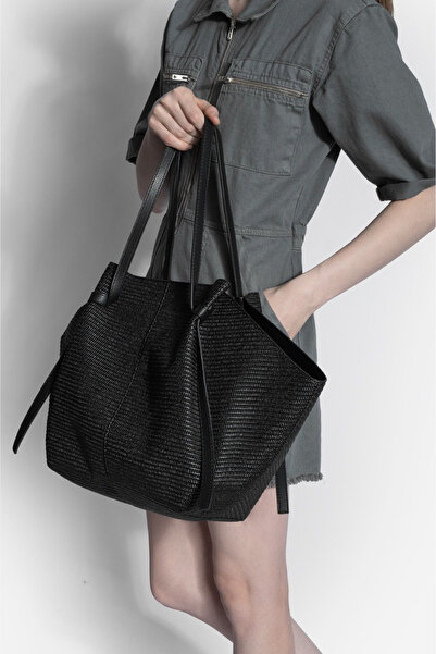 Marjin Γυναικεία τσάντα ώμου με φερμουάρ και εσωτερική τσάντα, όψη ψάθινης, H...