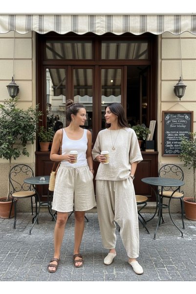 MADE İN ITALY Linen summer colorful thin striped pocket shorts