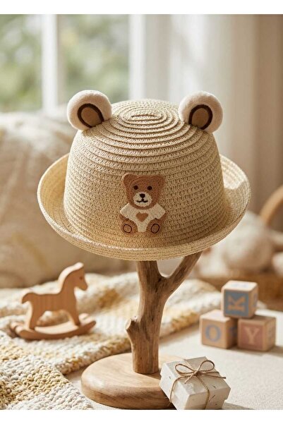 w white stars sports & wear Χαριτωμένο ψάθινο καπέλο αρκουδάκι με φιγούρες ζώ...