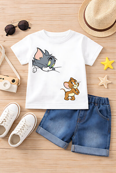 ArtYus Tricou pentru copii cu imprimeu Cat Mouse – Tricou din bumbac cu gât c...