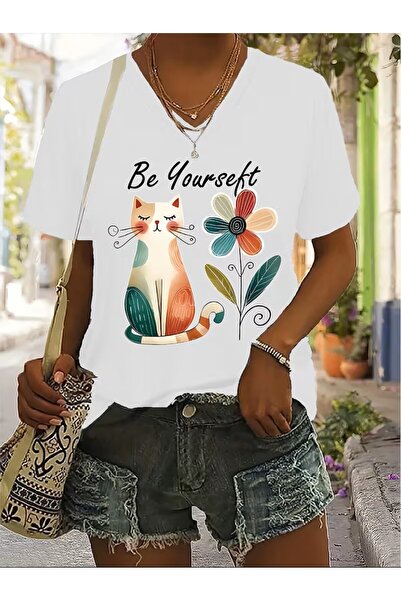 oneagılyazı Μπλουζάκι με στάμπα. Κοντομάνικο καλοκαιρινό & ανοιξιάτικο casual...