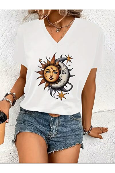 yombaa Printed T-Shirt. Short Sleeve Summer & Spring Casual Top, Women's Clot...