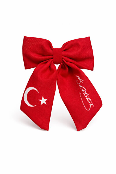Selay Accessory Red Atatürk Signed Turkish Flag Bow Hair Clip