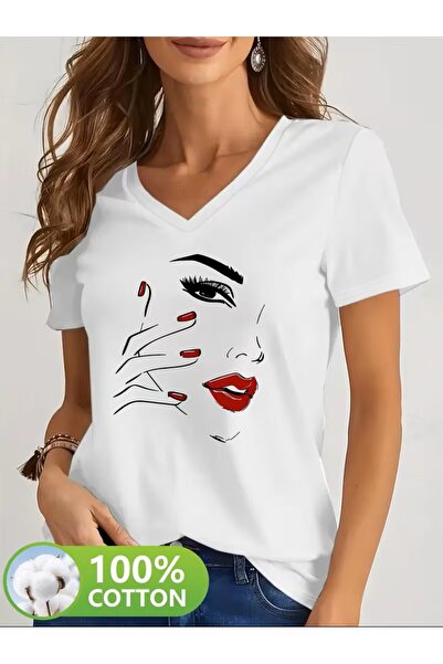 yombaa Printed T-Shirt. Short Sleeve Summer & Spring Casual Top, Women's Clot...