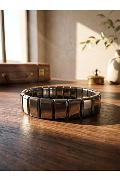 Meneva Aksesuar Rectangular Cut Hematite Unisex Design Bracelet