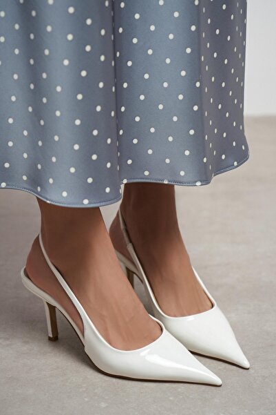 NİŞANTAŞI SHOES Γυναικεία παπούτσια με τακούνι Parla White από λουστρίνι με α...