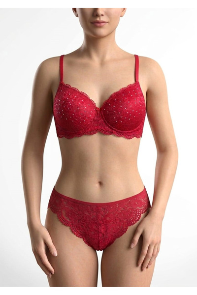 TAŞDELEN AVM Σετ Σουτιέν με Στρας, Δαντέλα και Φιόγκο, με Ενίσχυση και Μπανέλ...