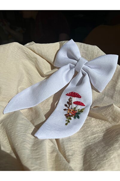 Mas Retro Style Gardenia Fabric Hand Embroidery Large Size Bow Hair Clip
